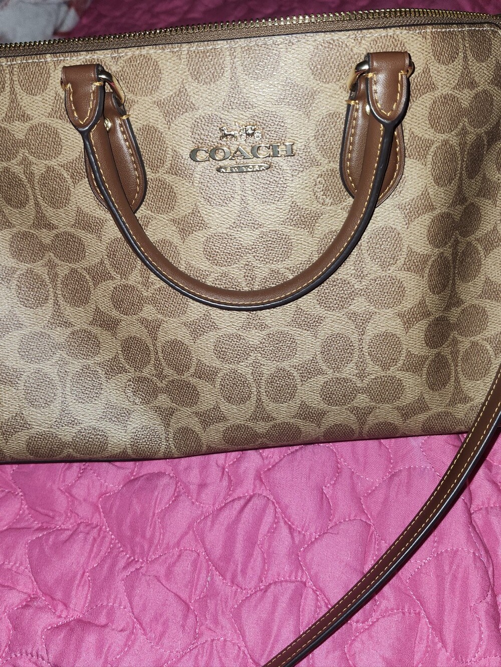 Coach Brown Signature Dome Satchel with Gold Hardware